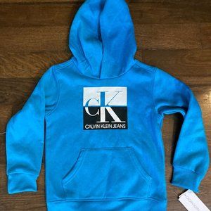CALVIN KLEIN JEANS Kids "Big Logo" Lt Blue Teal Pullover Hoodie Size 5 NWT